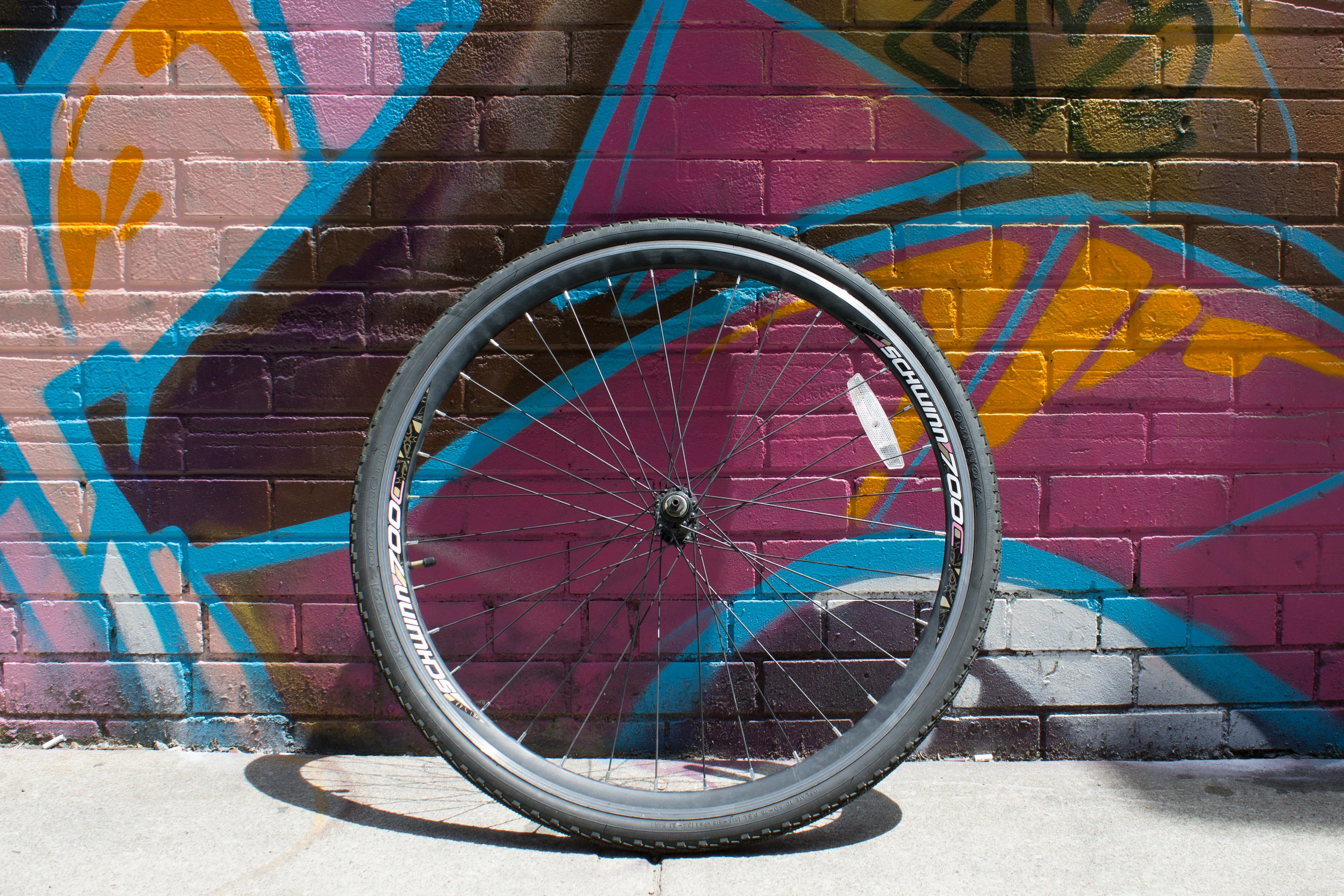 black bicycle tire with rim